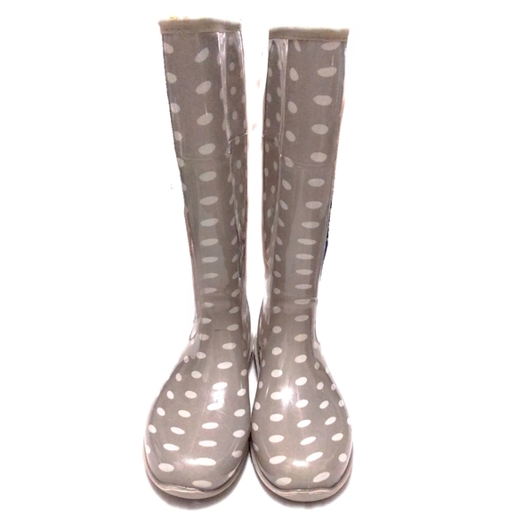 New! Itasca Womens 10M Gray Polka Dot Tall Rain Boots - Picture 2 of 8